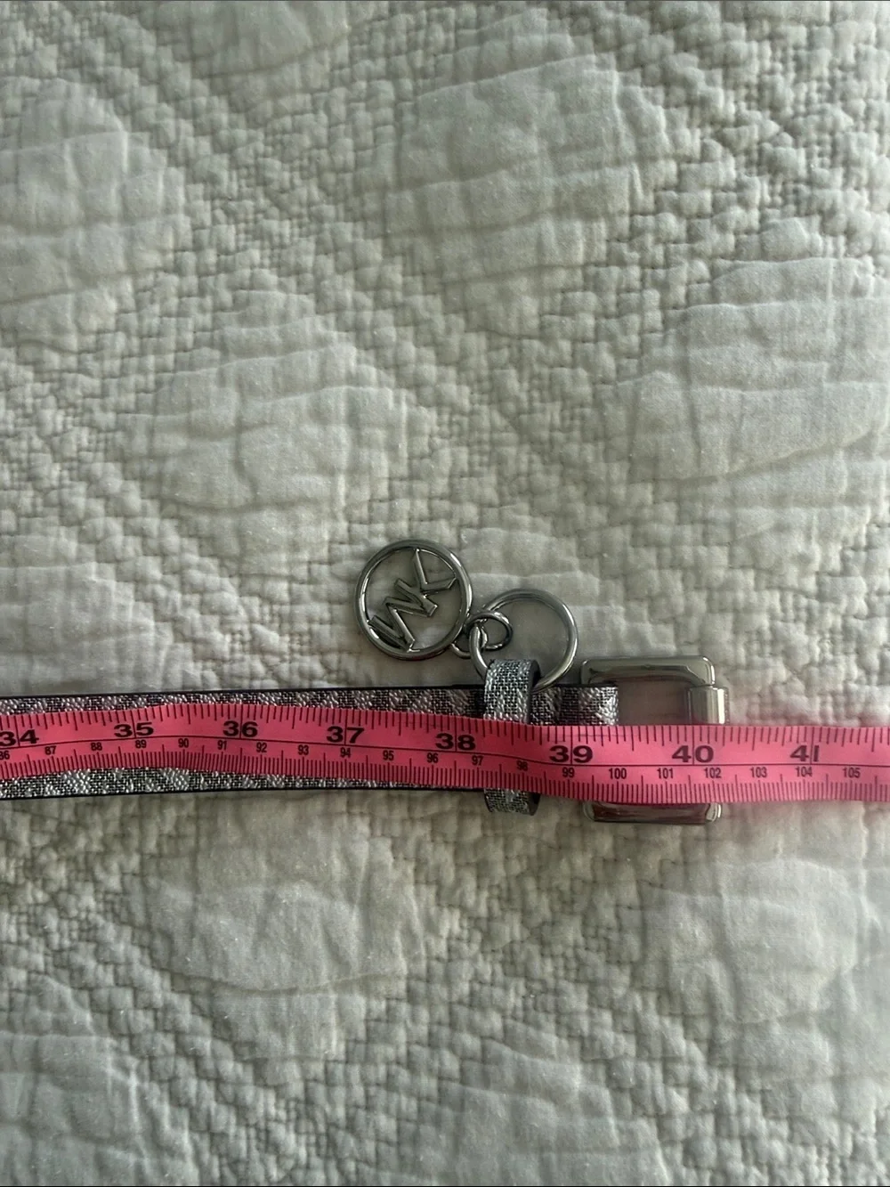 Michael Kors Adjustable Belt Bag KeyChain Set of 2 Sz S/M Silver Signature NWOT